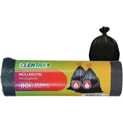 CLENTAX Müllbeutel 60L mit Zugband 25 St