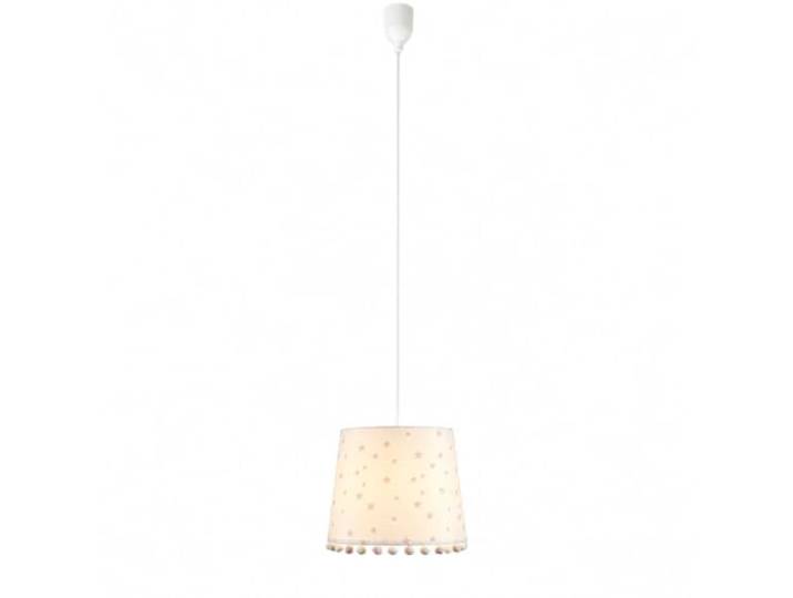 Relaxdays Lampe suspendue\, blanc/rose chambre d'enfant\, étoiles et pompons\, abat-jour tissu\, H x D : 124 x 30 cm\, E27