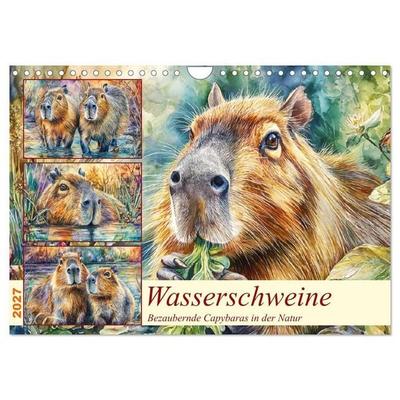 Wasserschweine. Bezaubernde Capybaras in der Natur (Wandkalender 2027 DIN A4 quer), CALVENDO Monatskalender