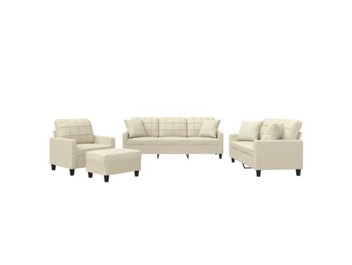 GHVBNMF 4-TLG. Sofagarnitur mit Kissen & Hocker Creme Kunstleder Sofa Set Elegantes Polstermöbel Set für das Wohnzimmer mit pflegeleichtem Kunstlederbezug, dicker Polsterung und Kissen.