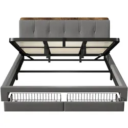 MODFU Polsterbett Leinen Grau 180x200 cm mit Hydraulik, USB-C, LED und Stauraum