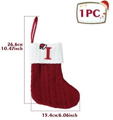 Discount Dollar Deals Christmas Alphabet Knitting Socks For Christmas Tree Ornaments, Decorations For Home Noel New Year Xmas Gift i one red