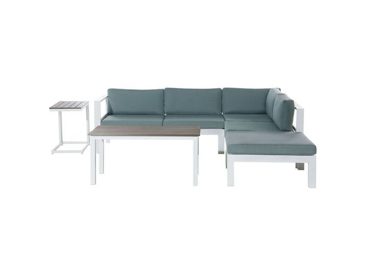 LOUNGE SET 5-Sitzer weiß Auflagen grün-grau Messina