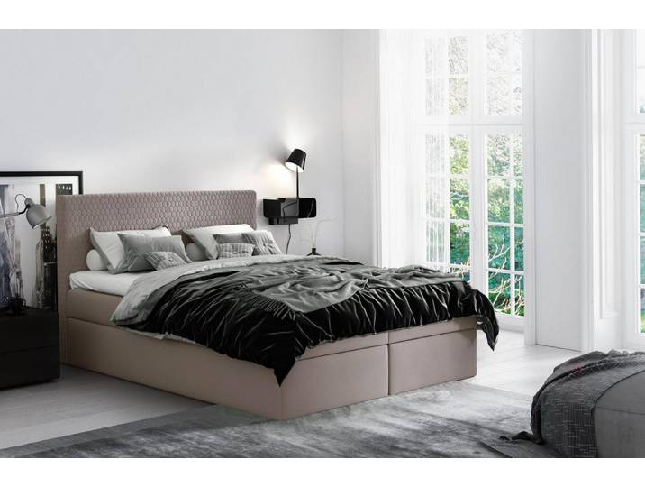 JVmoebel Boxspringbett Beige Doppel-Boxspringbett aus hochwertigem Textil mit Stauraum (1-St)