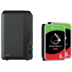 Synology DiskStation DS223 2 Einschübe NAS-Server Leergehäuse +16TB (2x8TB) Seagate Ironwolf SATA 3. (2 x 8 TB, Seagate Ironwolf), NAS, Schwarz