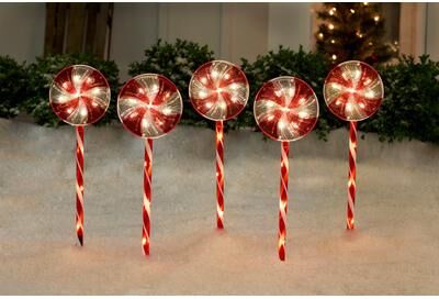 Peppermint Candy Pathway Lights, Set of 5 by BrylaneHome in Red White