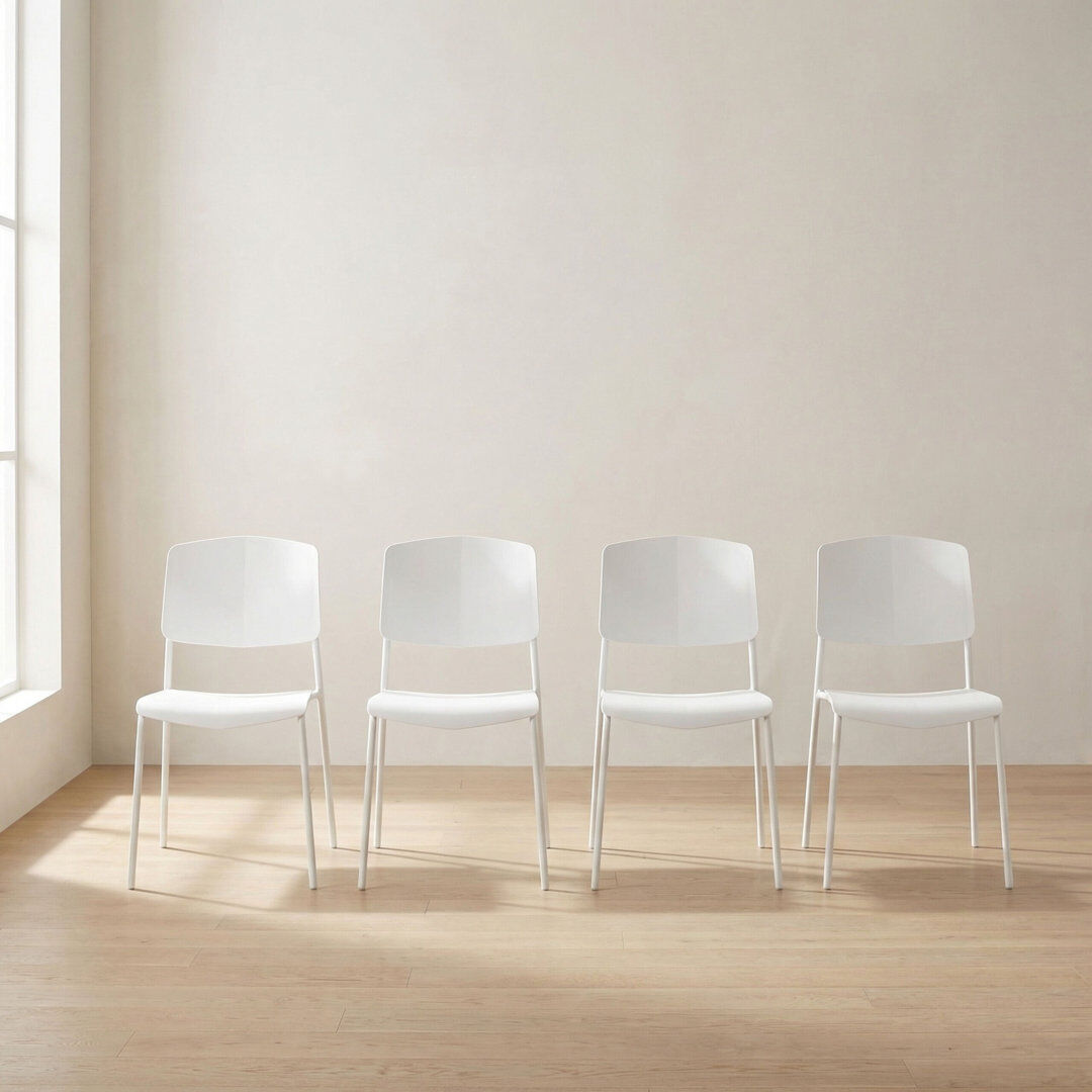 Core Products Set of Four Black Aspen Academy Kitchen Side Chairs, Stackable Design, Plastic White 83.5cm H X 45.5cm W X 49.5cm D