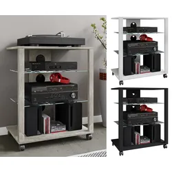 VCM Hifi Holz Möbel   Rack Schrank Phono Regal mit Rollen   2 Glasböden   Maße: H. 70 x B. 60 x T. 41 cm    Phono Mediaregal - Folas