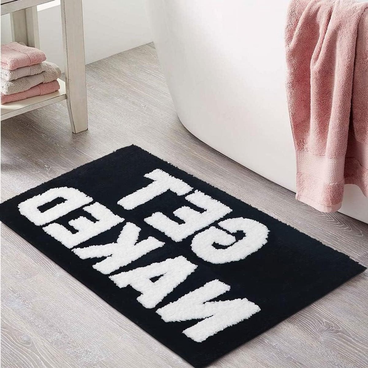Wit badmat met grappige tekst voor in de badkamer, 50 x 80 cm