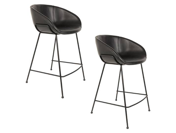 Barhocker Feston 2er-Set – aus Kunstleder in Schwarz - Schwarz - Kunstleder - Luxusbetten24