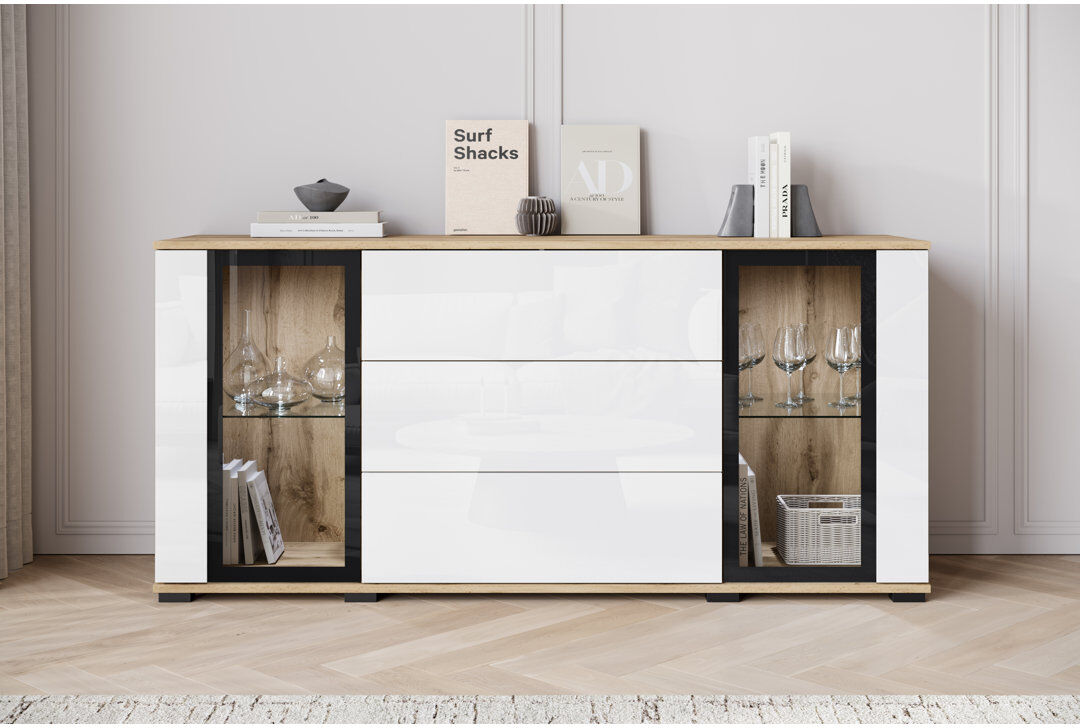 Metro Demicah 3 -Drawer Accent Chest Brown/White 69.7cm H X 150cm W X 39.5cm D