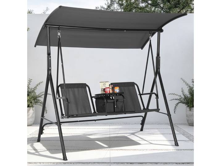 Balancelle Jardin 3 Places Toile Inclinable Acier Textilène - Confort 180kg Noir