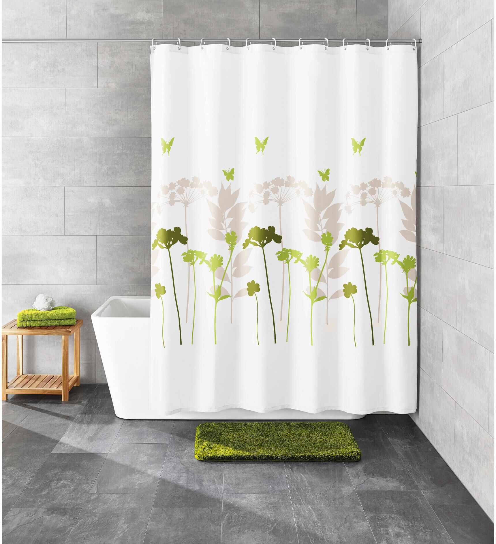 Duschvorhang KLEINE WOLKE "Barcelona", weiß, grün, B:180cm H:180cm, Kunststoff, Polyester, Duschvorhänge, Duschvorhang weiß, grün B/H: 180cm x 180cm