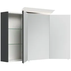 Spiegelschrank 120cm inkl. Design LED-Lampe und Glasböden weiss hochglanz