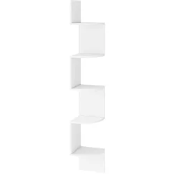 COSTWAY 5-stufiges Eckregal, wandmontiertes schwebendes Bücherregal, wandmontiertes schwebendes Regal, 20 x 20 x 126 cm (weiß)
