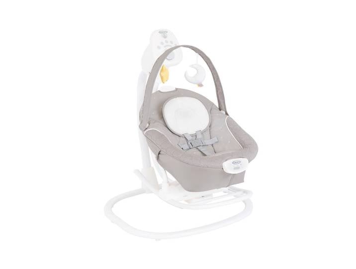 Graco Schaukelwippe Softsway, Grau, Weiß, 72.8x89.3x91.5 cm, Bezug abnehmbar, waschbar, Sicherheitsgurt, Spielbogen, Tragegriff, Wippe feststellbar, Vibration, Musik, elektronische Schaukelfunktion, Babymöbel, Babywippe