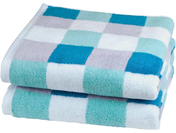 Handtücher ROSS Würfelfond , blau (petrol, lagune, chrom, weiß), B:50cm L:100cm, Frottier, Baumwolle, Handtücher, Handtücher, 100% Baumwolle