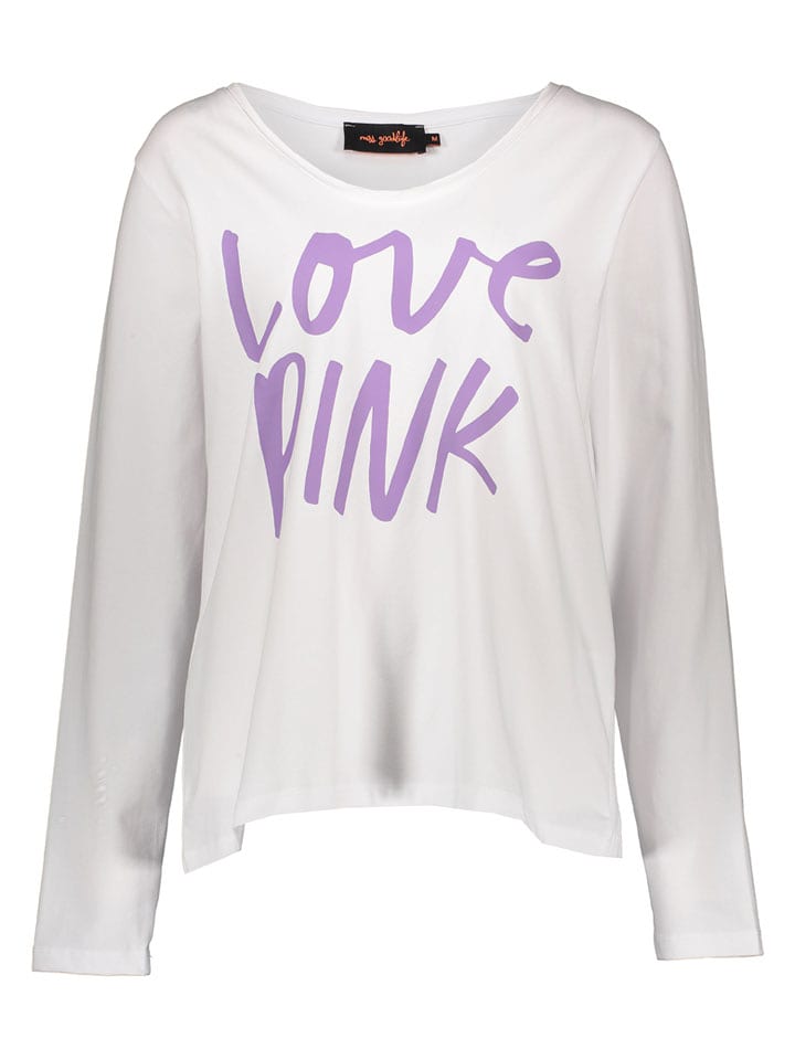miss goodlife Longsleeve "Love Pink" in Weiß - L