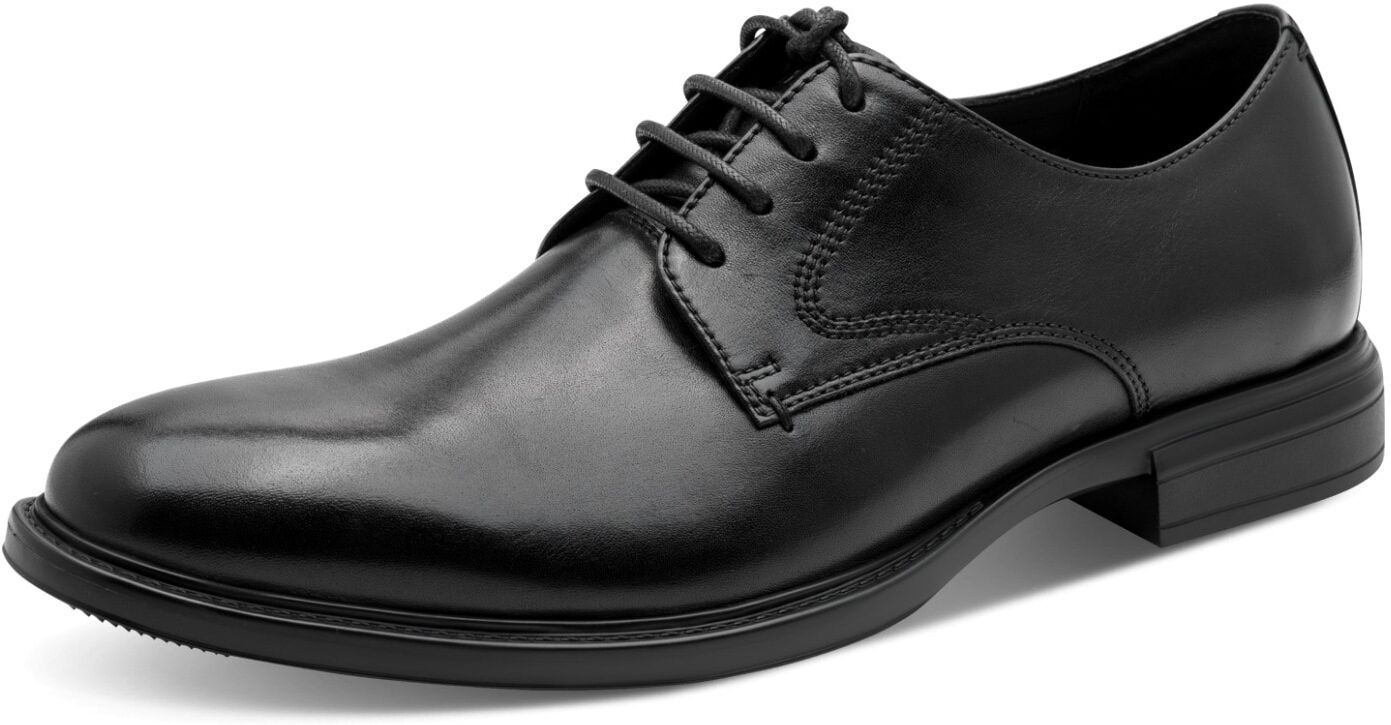 Schnürschuh TAMARIS, Herren, Gr. 41, Leder Textil, schwarz, Rindsleder, clean, glänzend, Schuhe Schnürschuh, Festtagsschuh, Anzugschuh mit Ortholite-Technologie, für Herren