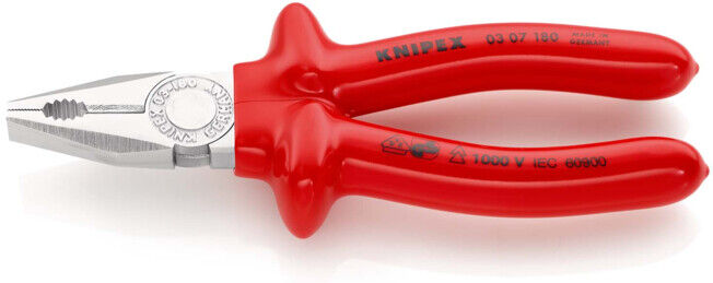 KNIPEX Pince universelle, chromée isolée suivant VDE 180 mm (03 07 180)