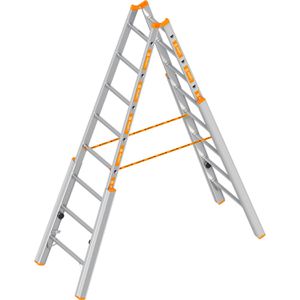 Layher Stehleiter Topic 1061, beidseitig begehbar, Treppenleiter aus Aluminium, bis 150kg, mit 2 x 8 Sprossen