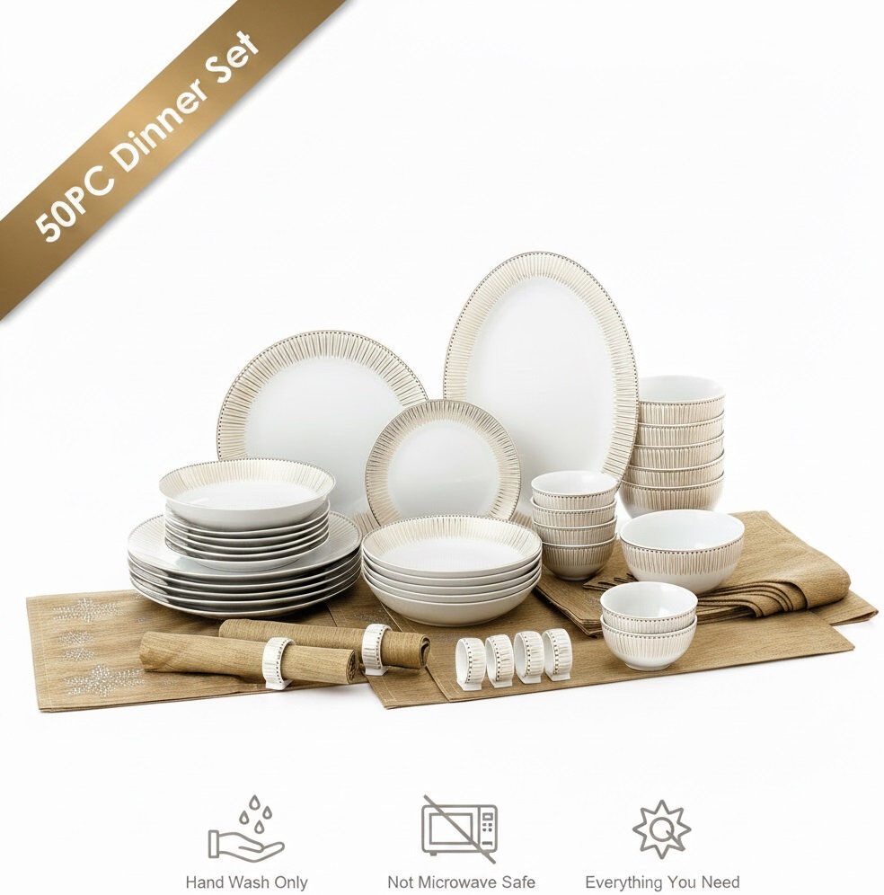 Waterside 50pc Gold Radiance Combo Dinner Set Gold;White 50