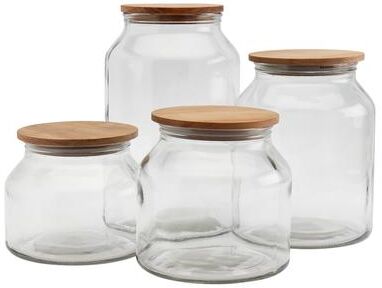 Mason Craft & More European Belly Glass Canisters w/ Acacia Lids - Set of 4 - N/A