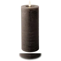 Lumineo LED Kerze mit Timerfunktion 7x19cm Wachs - flackernde Flamme Echtwachskerze Kerzen batteriebetrieben Wachskerze Stumpenkerze Rustik Grau Warmweiß