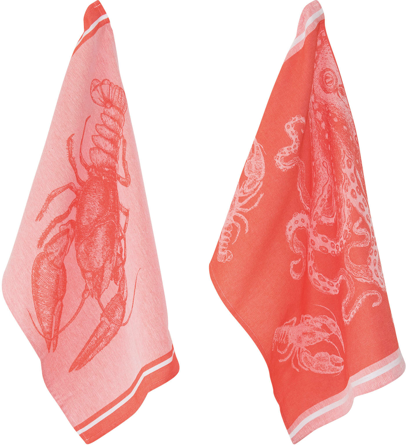 Geschirrtuch PAD "SEA", rot, B:50cm H:1cm L:70cm, 100% Baumwolle, Geschirrtücher, Geschirrtuch, 100% Baumwolle, 50x70 cm, Motiv Meeresbewohner