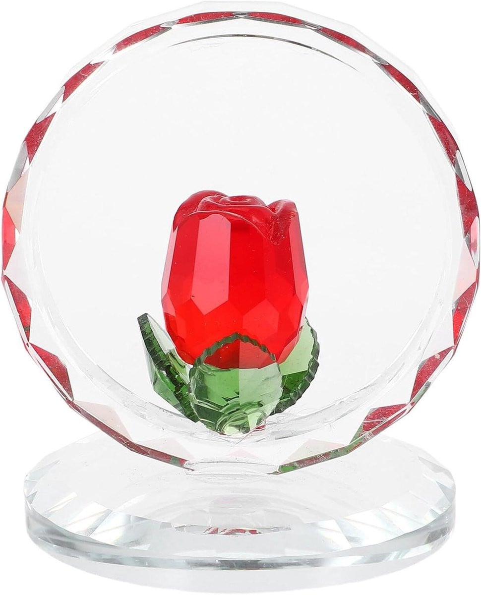 Handgemaakt Kristallen Roos Beeldje - Transparant Bloem Ornament voor Tafeldecoratie - 76 x 65 x 6 cm
