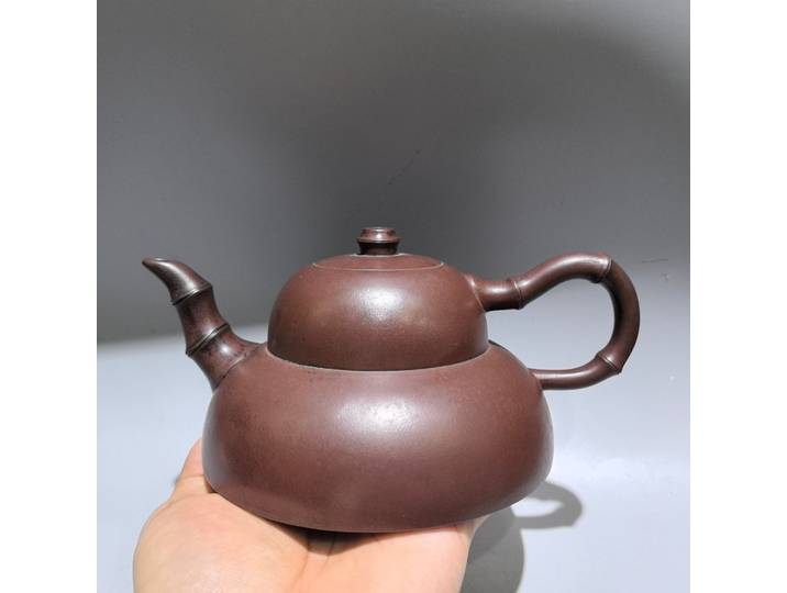 YFête ing-Pot en argile violet chinois, bouilloire en forme de gourde de bambou, théière Flagon, ornements de bureau, rassemblement de fortune, 7 po