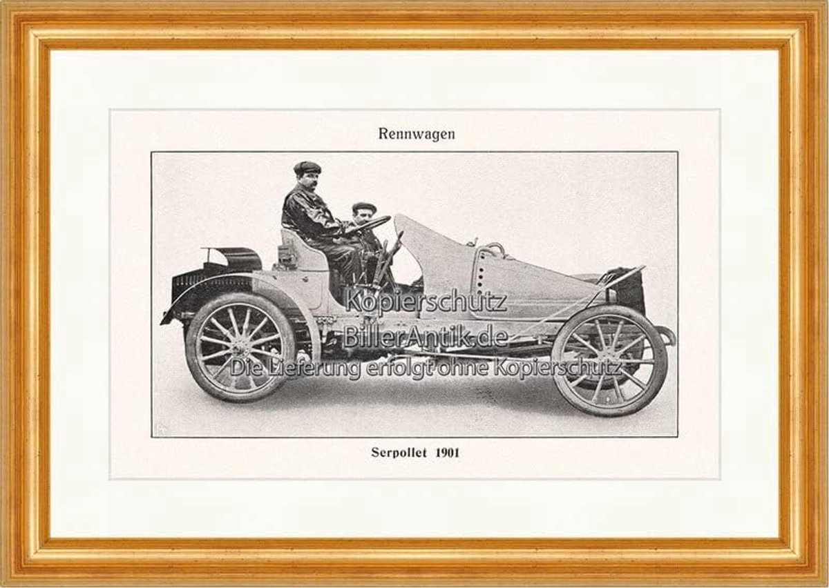 Serpollet 1901 Racewagen Sport Lexicon Print Wanddecoratie met Passe-Partout - 42 x 30 cm - Antiek