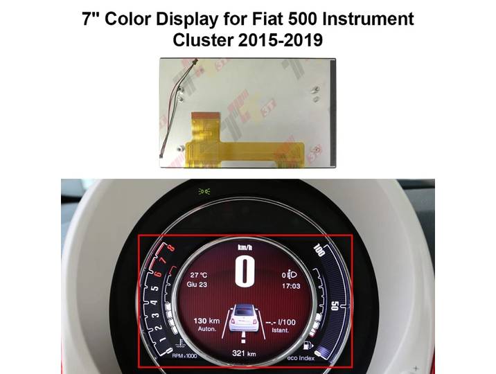 Écran LCD couleur pour tableau de bord Fiat 500, Abarth 500 595 695 (2015-2019)