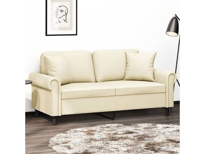 NEW 2026  Canapé moderne - Design ergonomique - pour salon - 2 places avec oreillers crème 140 cm similicuir L2015