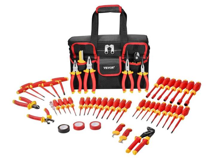 VEVOR Jeu de Tournevis Isolés 50PCs\, Ensemble d'Outils Isolés pour Électriciens Professionnel 1000 V\, avec Embouts Magnétiques\, Clé Hexagonale à Poignée en T et Testeur de Tension Unipolaire