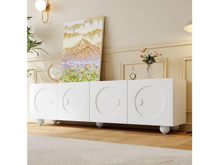 HOMVRA Meuble TV 180 5x38x50 cm - 4 Portes 3D - Finition Matte - Blanc