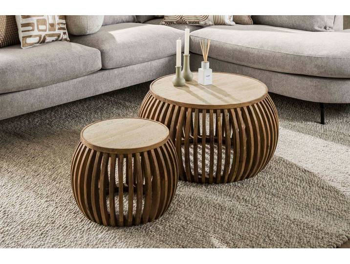 Couchtisch Arida - 2er Set aus Mangoholz mit Keramik-Tischplatte - Natur - Luxusbetten24