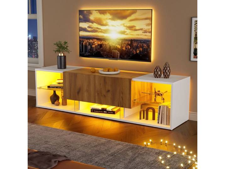 Meuble TV - meuble console TV 3 niveaux pour téléviseurs Jusqu'à 70  - blanc