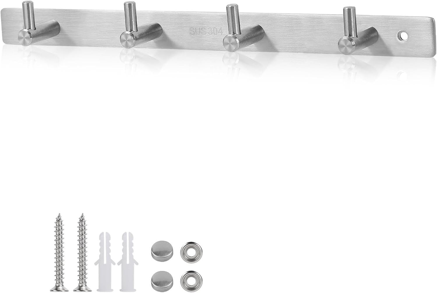 SnelShoppen Wandhaakstrip met 4 haken van RVS voor handdoeken, kleding en accessoires
