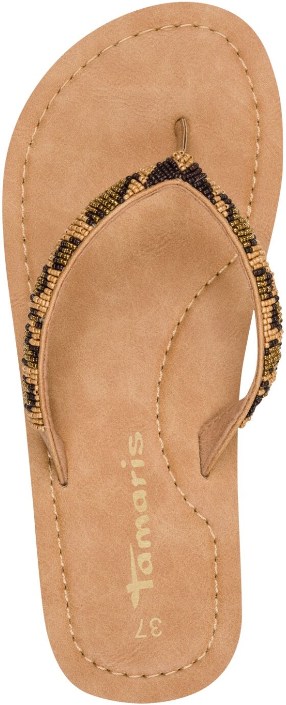 Zehentrenner TAMARIS, Damen, Gr. 37, Textil, beige (leo), Schuhe Zehentrenner, Dianette, Sommerschuh mit weichem Zehensteg