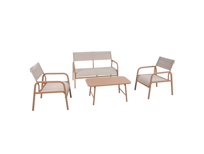Gartenlounge Set aus Metall und Textilen für 4 Sitzen mit 1 Sofa, 2 Sesseln und Couchtisch