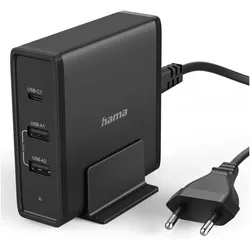 Hama Universal-USB-C-Ladestation (65 W, 3 Ports), USB Ladegerät, Schwarz