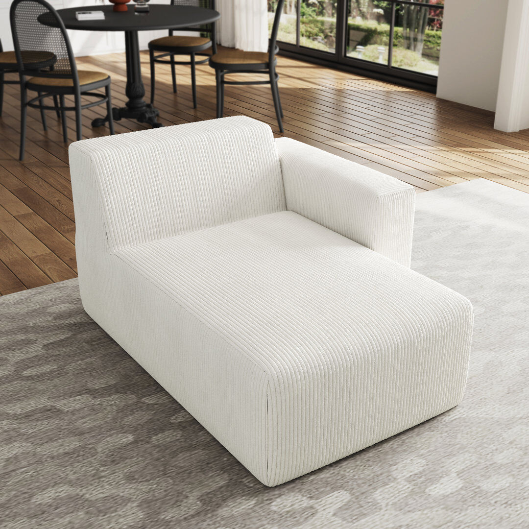 Blue Elephant Upholstered Chaise Lounge Beige 81cm H X 110cm W X 145cm L