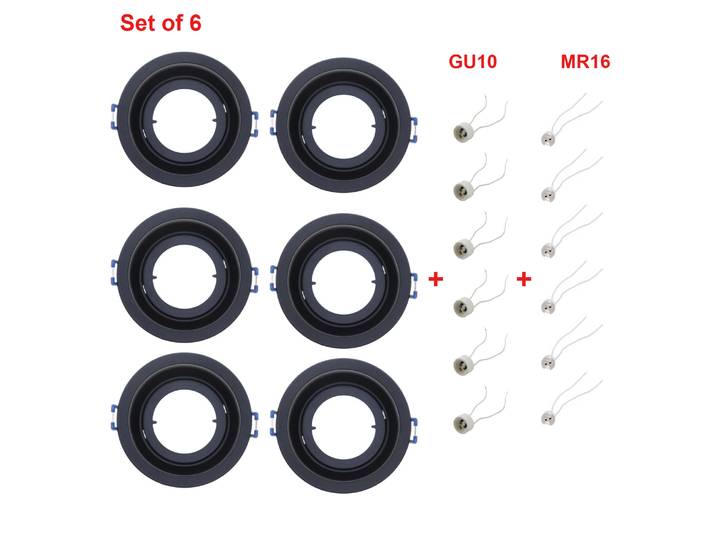 Spot lumineux encastrable noir en aluminium, luminaire de plafond LED, support de lampe GU10/MR16, éclairage d'intérieur pour la maison, 6 pièces