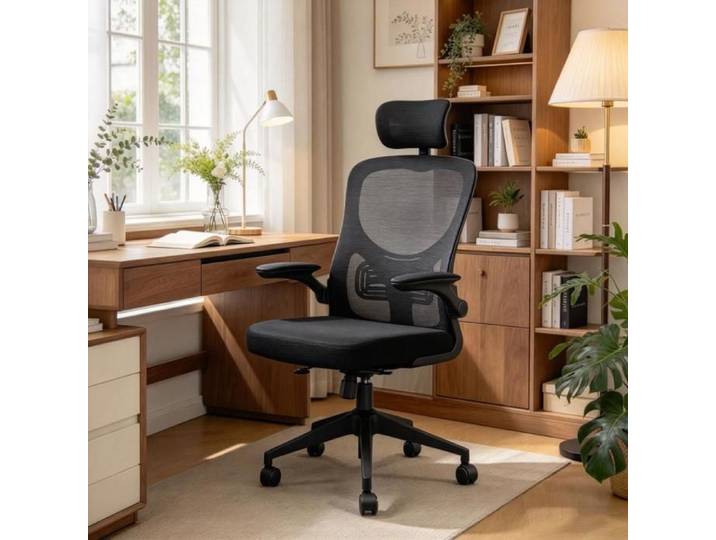 PIPIPOXER Chaise de bureau ergonomique bureau à domicile appui‑tête 4D accoudoirs rabattables soutien lombaire hauteur réglable