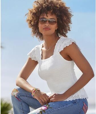 Plus Size Women's Eyelet Tank by Joe Browns in White (Size S)