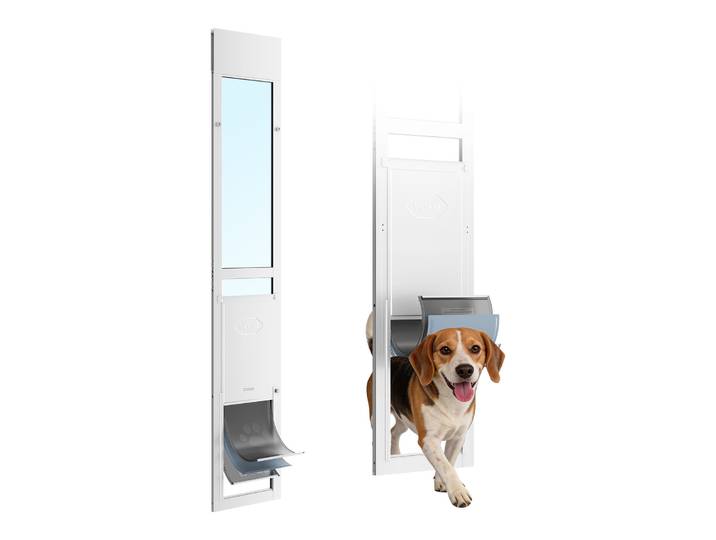 Vevor Chatiere Pour Porte Coulissante En Verre\, Porte Pour Chiens Et Chats\, Hauteur Reglable De 1927 A 2049 Mm\, Cadre En Alliage Dealuminium Avec Rabat A 3 Couches Et Charniere Pivotante\, Taille L