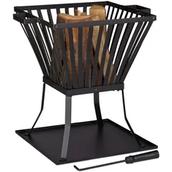 Relaxdays Feuerkorb XL mit Schürhaken Schwarz