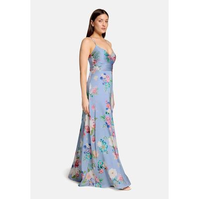 Abendkleid VERA MONT "Damen mit V-Ausschnitt", Damen, Gr. 40, Normalgrößen, bunt (blau, rosé), Satin, Obermaterial: 100% Polyester. Futter: 100% Polyester, figurbetont lang, Kleider Abendkleid