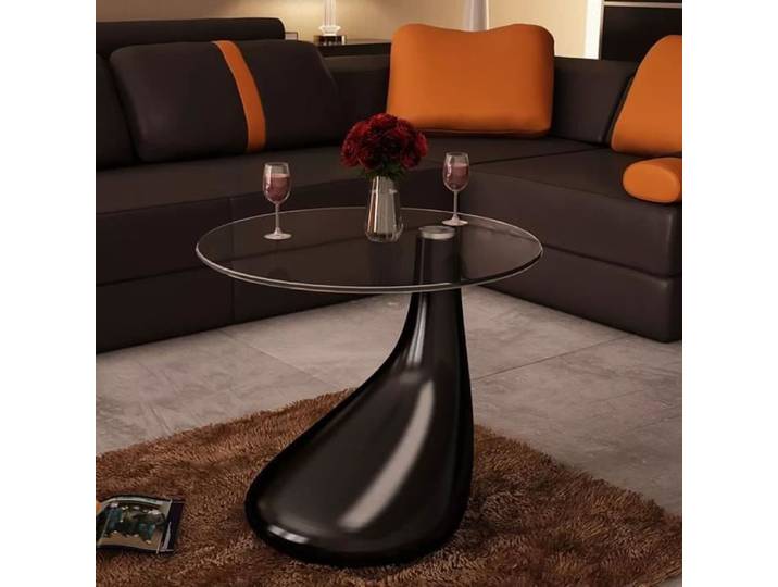 Table basse Salon Scandinave-Contemporainavec dessus de table en verre rond Noir brillant